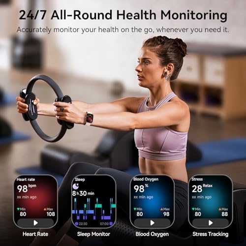 Tensky Smart Watch for Women, 1.85" HD AMOLED Fitness Tracker (Answer/Call) with 24/7 Heart Rate/Sleep/SpO2 Monitor for iPhone & Android, 120+ Sports Modes Smartwatch with IP68 Waterproof, 2 Bands - Image 5