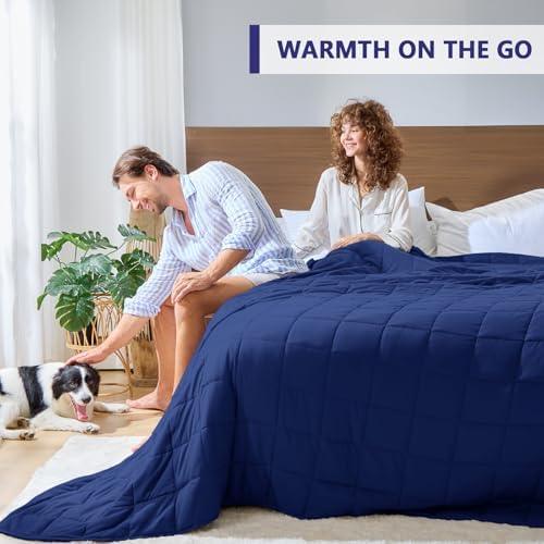 Weighted Blanket for Adults (20 lbs, 88” x 104”, Navy & Blue) Cooling Heavy Blanket for Sleeping Perfect for 190-210 lbs, Queen Size Breathable Blanket with Premium Glass Bead, Machine Washable - Image 4