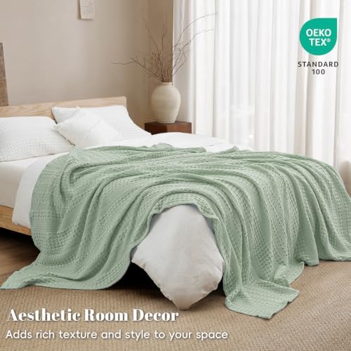 PHF Lightweight 100% Cotton Waffle Blanket for Bed, Queen, Mint Green - Image 5