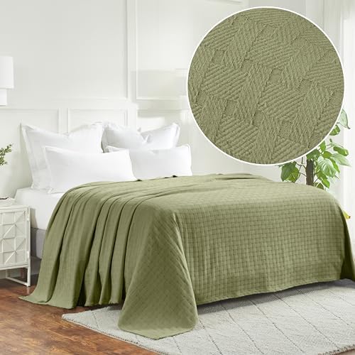Superior Basketweave Cotton Blanket, Basket Weave Design, Soft, Comfy Cover for Bed, Bedding, Bedroom, Couch Throw, Lounging, Modern Boho Medium Weighted Blankets, King, Sage - Image 2