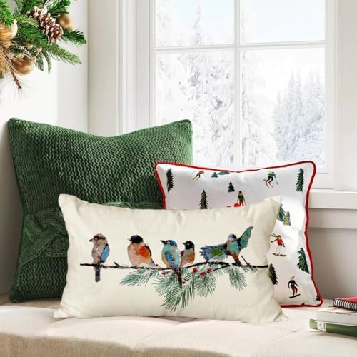 RABUSOFA Christmas Pillow Covers 12x20 Inch Birds Christmas Decorations Christmas Winter Lumbar Throw Pillow Cases Xmas Outdoor Birds Decor Decorative Pillows for Couch Holiday Teal - Image 5