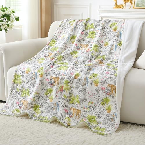 Viviland Cotton Blanket Muslin Blankets for Adult Reversible Flannel, Gifts for Women, Cozy and Soft for All Seasons, Home Decor Throw for Sofa, Chair, Tiger Yanina, 50x70 inches - Image 2