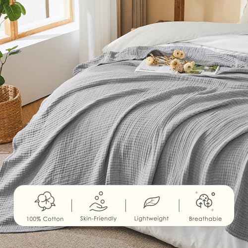 EMME Cotton Muslin Twin XL Blanket Breathable Gauze Soft Lightweight Blankets Adults Gifts for Women (Heather Grey, 66"x90") - Image 2