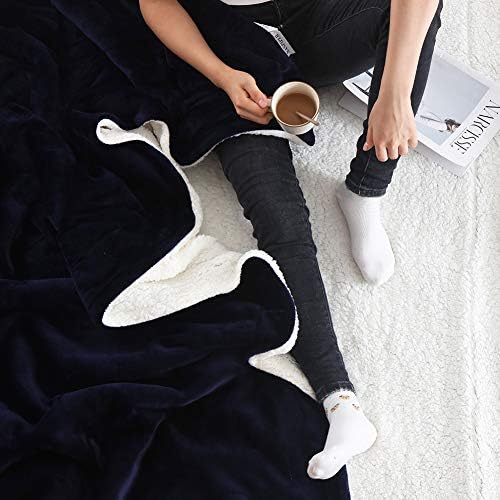 NANPIPER Couch Blanket Reversible Sherpa Flannel Blanket Ultra-Soft Plush Warm Fleece Microfiber (90"x90" Navy Blue) Queen - Image 3