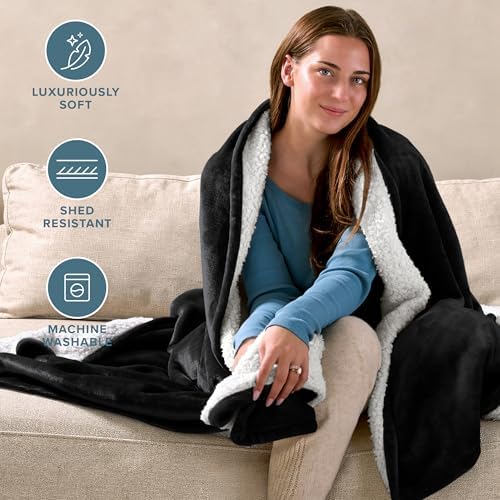 Bare Home Sherpa Fleece Blanket (Full/Queen, Black) - Image 3