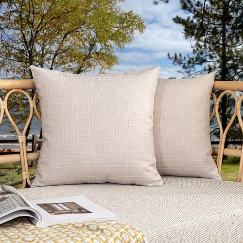 Kevin Textile Outdoor Waterproof 16”x16” Pillow Covers 2 Pack, Light Beige by KevinTextile