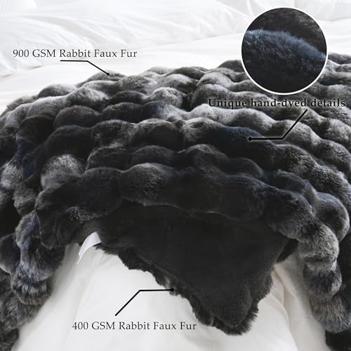 BENVWE Fluffy Faux Fur Throw Blanket for Couch, Soft Plush Thick Cozy Fuzzy Luxury Minky Bubble Blanket for Home Living Room Decor Gift for Women, Tie-dye Grey, 50" x 60", 1100GSM - Image 5