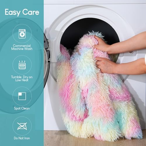 Cottonblue Weighted Blanket 15lbs Queen Size, Soft Faux Fur Sherpa Blanket, Reversible Fluffy Fleece Reverse Blankets, Warm and Cozy Rainbow Throw Decorative for Bedroom Sofa Floor, 60"x80" - Image 6