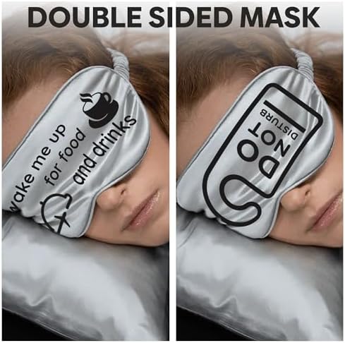 VITYA Silver Do Not Disturb/Wake Me Up Double-Sided Silk Sleep Mask for Women/Men | Light Blocking | Soft Breathable Sleep Eye Mask for Traveling on Airplane | Eye Mask with Elastic Strap (Silver) - Image 3