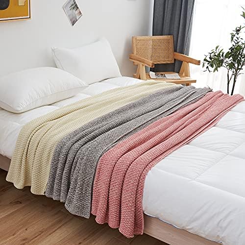 Longhui bedding 100% Cotton Knitted Throw Blanket – Pink, Soft & Cozy, Machine Washable, 60"x80" – Perfect for Living Room, Couch, Sofa, Bed or Travel - Image 6