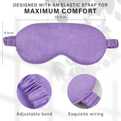 Eye mask Pure Linen Sleep Mask with Elastic Band, No Pressure On Eyes,Side Sleeper Eye Cover Organic Cotton Core Blindfold,Napping & Yoga Travel Essentials (Lavender) - Image 2