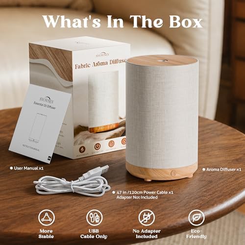 Essential Oil Diffuser with Fabric Cover & Lamp,Small Portable Aroma Diffuser for Home 120ml, Ultrasonic Aromatherapy Oil Diffuser with 7 Colors LED, Auto Shut-Off, Mini Humidifier for Bedroom,Plug In - Image 6