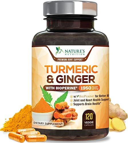 Turmeric Curcumin Supplement - 95% Curcuminoids with Organic Turmeric & Ginger, BioPerine Black Pepper Extract for Best Absorption, Natural Vegan Joint Support, Non-GMO, Bottled in USA - 120 Capsules by NaturesNutrition