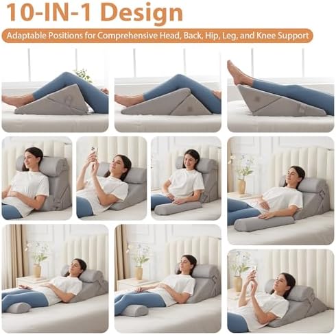 BIEEZZK 4PCS Wedge Pillow Set for After Surgery, Back Pillow for Bed Sitting up, 9&12inch Adjustable Memory Foam Bed Wedges, Pillow Wedge for Acid Reflux, Back Pain Relief, Snoring, Grey - Image 2