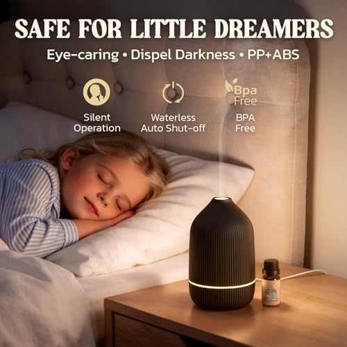 Essential Oil Diffuser, 100ml Aromatherapy Diffuser, Mini Ultrasonic Diffuser for Essential Oil, Home, Office, Cool Mist Humidifier with 7 Led Light, Auto Shut-Off, Black - Image 5