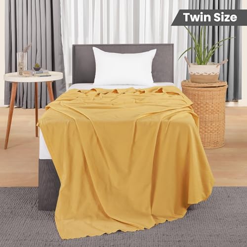 Utopia Bedding 100% Cotton Thermal Blanket Mustard Twin, 90x72 Inches - Image 2