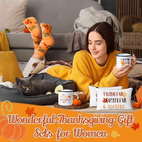 18 Pcs Fall Gifts Set Happy Fall Y'all Pumpkin Enamel Mugs Makeup Bags Autumn Leaves Pumpkin Socks Bulk 2026 Gifts Thanksgiving Harvest Party Gift for Adult Women Coworkers Teacher - Image 2