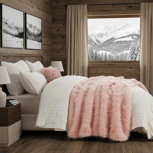HORIMOTE HOME Pink Faux Fur Throw Blanket, Long Pile Light Pink Fur Blanket, Super Warm, Soft, Cozy, Fuzzy, Fluffy Throws for Couch Bed Sofa, Aesthetic Home Room Decor Throw, 60" x 80" - Image 3