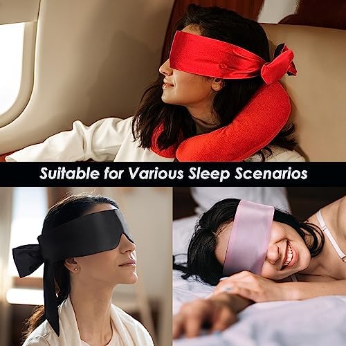 FRESHME Satin Eye Mask Sleeping - Adjustable Eye Shade Soft and Comfortable Satin Eye Blinder Cover for Women Men Night Travel Nap Meditation Valentine's Day Gift 160cm/63in Black and Red - Image 5