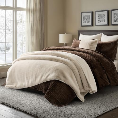 EVERGRACEHOME Faux Chinchilla Fur Throw Blanket, 72"x90", Birch Mink - Image 2