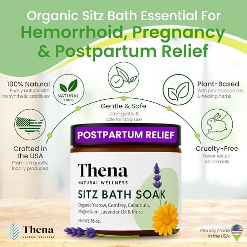 Best Organic Sitz Bath Soak Postpartum Care and Post Partum Essentials, Natural Hemorrhoid Treatment for Women & Moms with Epsom Dead Sea Salt Witch Hazel, Sitz Bath for Toilet, Thena - Image 2