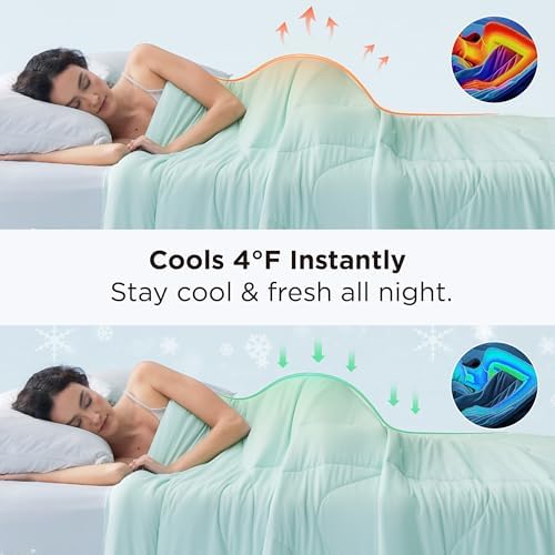 Bedsure Cooling Comforter Queen Size - Cooling Blankets for Hot Sleepers, Lightweight Comforter for Summer with Dual-Sided Cool Tech, Soft Breathable Cold Blanket for Sleeping, Green, 88x88 Inches - Image 3
