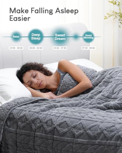Cottonblue Jacquard Sherpa Weighted Blanket 15lbs for Twin/Full Bed - Ultra Soft, Cozy Comfort Blanket for Relaxation and Sleep, Heavy Bed Blankets with Cemaric Beads, 48x72 Inches, Grey - Image 2