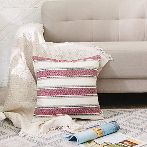 2 Piece Stripe Pillow Case Soft Linen Square Decorative Throw Cushion Cover Pillowcase with Hidden Zipper for Sofa 20" x 20 " - Image 2