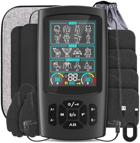 3-in-1 TENS Unit Muscle Stimulator with Color Display - Dual Channel EMS Machine, 28 Therapy Modes,40 Intensity Levels,8 Electrode Pads & EVA Case for Effective Pain Relief by GOBOK