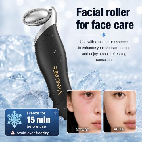 Ice Roller for Face & Eyes, Cooling Facial Roller with Blackhead Remover & 2 Silicone Brushes, Stainless Steel Face Roller for Puffiness, Pores & Deep Cleansing(Black) - Image 3