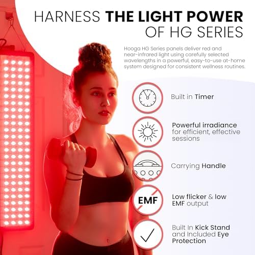 Hooga HG300 Red Light Therapy Panel, 660nm Red & 850nm Near-Infrared Light, 60 LEDs, Built-in Timer, Adjustable Stand for Home Wellness - Image 5