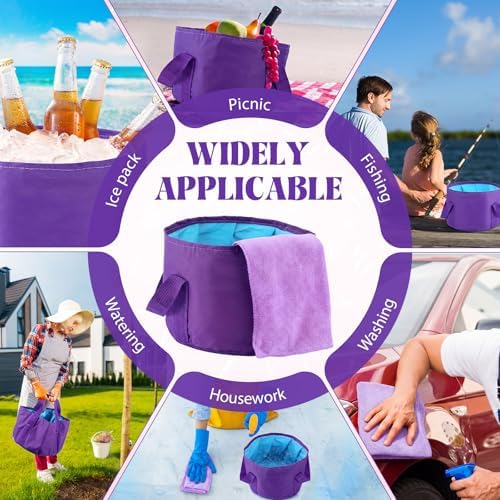 FillTouch 6 Sets Foldable Foot Bath Kit 15L Collapsible Foot Soaking Tub Bathroom Towels Women Adult Foldable Slippers with Storage Bag Spa Soak Pedicure Bath for Travel Camping (Purple) - Image 7