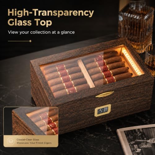 Woodronic Cigar Humidor Box, Glass Top Desktop Humidor - Image 4