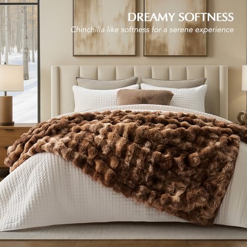 EverGrace Faux Rabbit Fur Bubble Throw Blanket, 50"x60", Lion Caramel - Image 6