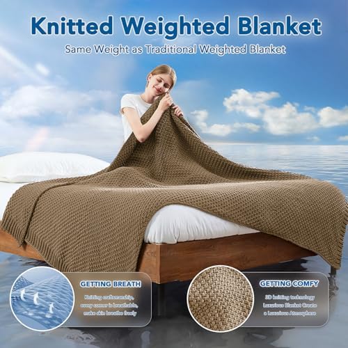 Topcee Knitted Weighted Blanket - 60"x80" 20lbs Queen Size Cooling Chunky Knit Heavy Blanket for Adults Cable Yarn Knit Decorative No Beads Soft Cozy and Cooling Weighted Throw Machine Washable - Image 2