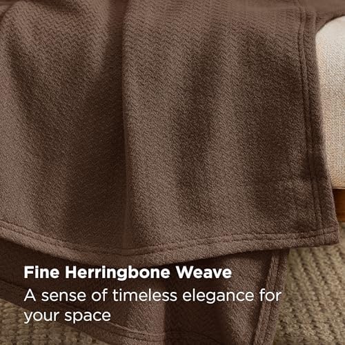 Bedsure 100% Cotton Blanket, Herringbone Weave, Twin-XL, Brown - Image 3