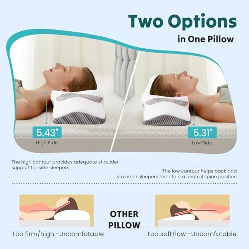 OLIXIS Cervical Pillow, Ergonomic Contour Memory Foam Neck Pillow with Cooling Breathable Cover and Dual-Height Support for Side, Back and Stomach Sleepers, White - Image 6