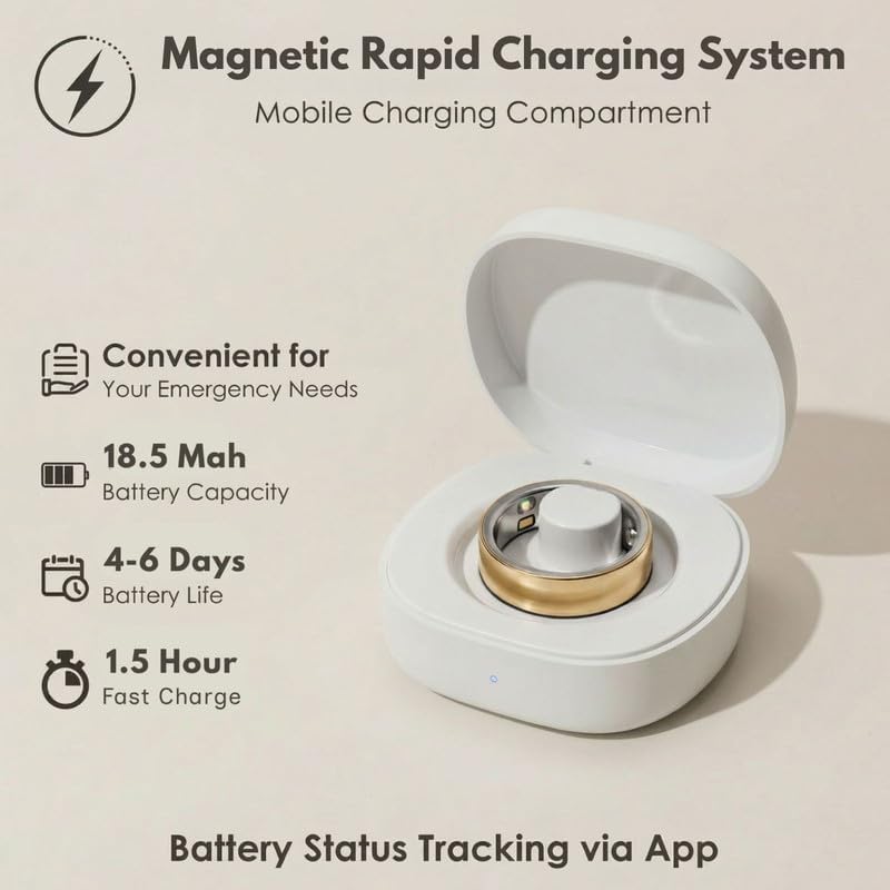 Smart Ring Health Tracker 5ATM Waterproof Sport Ring Exclusive Vibration Alerts Titanium Blood Oxygen/Sleep/Emotional Management Women Cycle Prediction Compatible with iOS/Android Dark Stealth 10.5 - Image 6
