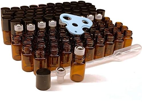 Essential Oils Roller Bottles 100pcs 2ml 5/8 Dram Glass Roller Bottles Refillable Essential Oil Roller Bottles Amber, Stainless Steel Roller Balls, Sample Roll On Bottles, Mini Roller Bottles, Vials by Unknown