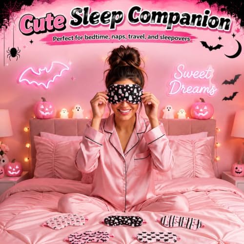Cuffbow 6 Pack Fuzzy Sleep Masks Plush Eye Mask,Halloween,Pink - Image 4