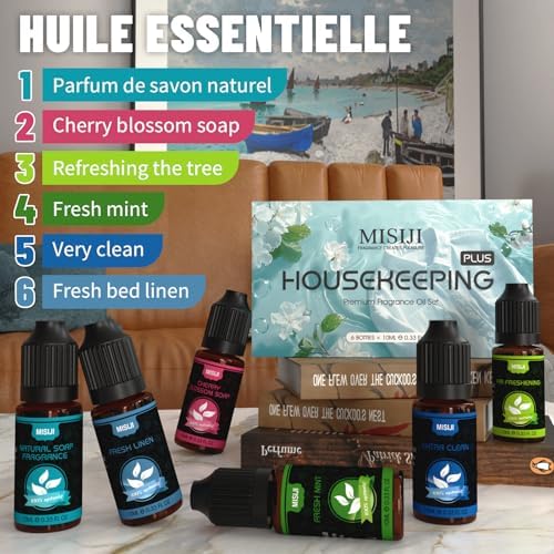 Housekeeping Essential Oils Set for Diffuser,Pure Aromatherapy Oil for Diffuser,Candle Making,Natural Soap Scent,Cherry Blossom Soap,Fresh Mint,Fresh Linen,Air Freshener,Extra Clean - Image 2