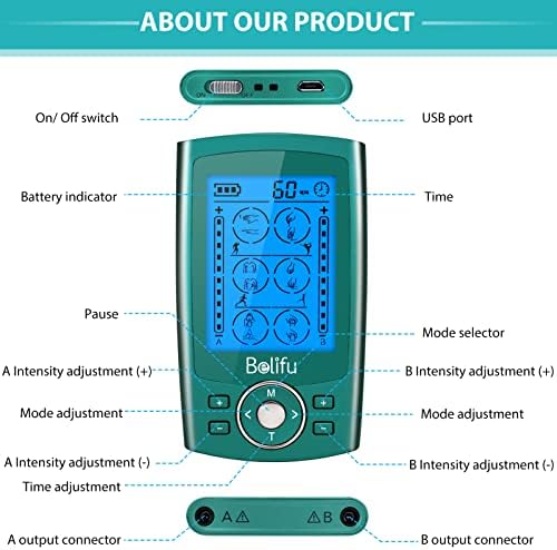 Belifu Dual Channel TENS EMS Unit 24 Modes Muscle Stimulator for Pain Relief Therapy, Electronic Pulse Massager Muscle Massager with 10 Pads, Dust-Proof Drawstring Storage Bag, Fastening Cable Ties - Image 3