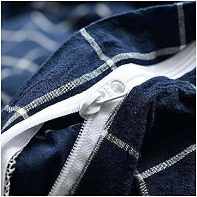 F.Y.Dreams 100% Washed Cotton Duvet Cover for Weighted Blanket 60x80 inches with 16 Ties, Zipper on Long Side/Navy Grid/Just Duvet Cover - Image 4