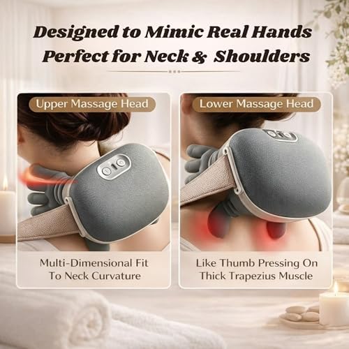 LIVINGPRO Neck & Shoulder Massager with Heat, Deep Tissue Shiatsu with Bionic Palm 4D Kneading, Simulated Human Hand Massage, 3 Adjustable Intensities, Portable Pain Relief for Home & Office - Image 4