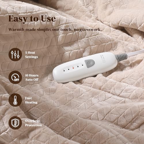 Twin Electric Blanket 62"x84" Heating Blanket Twin Heated Blanket, Beige - Image 2