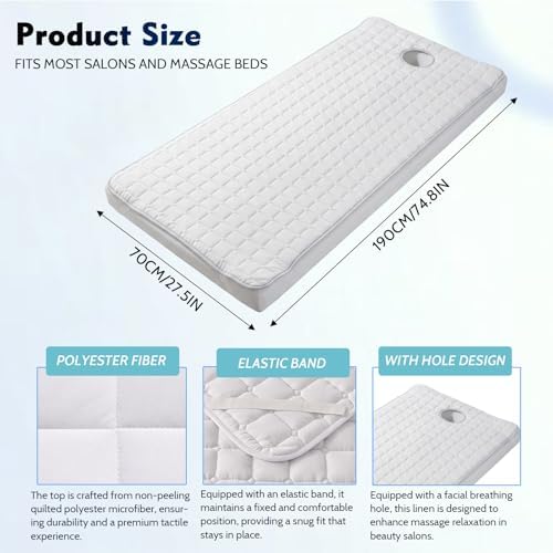 Massage Table Sheets Massage Table Topper Washable Massage Table Pad with Face Hole Polyester Fiber Lash Bed Foam Topper for Spa Salon Tattoo Home Estheticians Gift (White,Bed Not Included) - Image 2