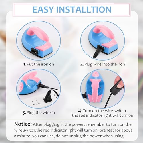 Honoson Mini Craft Iron with Charging Base Tiny,Dark Pink,Sky Blue - Image 3