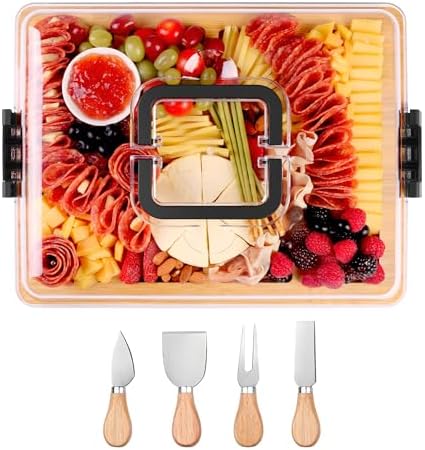 CAWIU Portable Charcuterie Board with Lid, Travel Cheese Board & Snack Tray by CAWIU