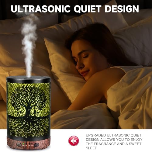 Essential Oil Diffuser 120ML Metal Aromatherapy Diffuser with Timer, Cool Mist Humidifier with Auto Shut-Off & 7 Color Lights for Home Office Spa (Life Tree) - Image 5