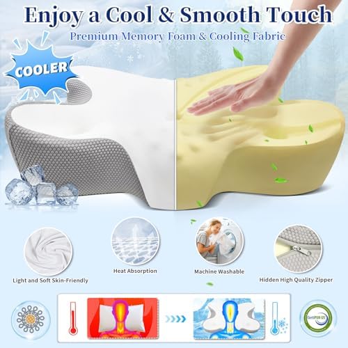 Cervical Pillow for Neck Pain Relief, Ergonomic Contour Side Sleeper Pillows for Adults, Cooling Memory Foam Pillows for Side Back & Stomach Sleepers as Ideal Gifts - Image 3